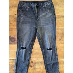 Womens Risen Black Distressed Stretchy Skinny‎ Jeans Pockets Size 2X